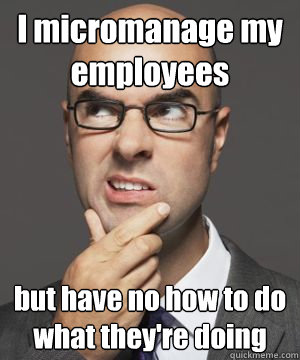 I micromanage my employees but have no how to do what they're doing - I micromanage my employees but have no how to do what they're doing  Stupid boss bob