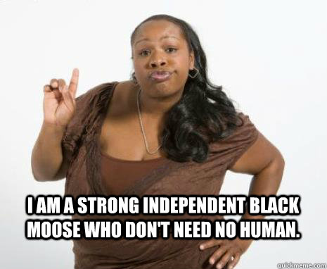 I am a strong independent black moose who don't need no human.   Strong Independent Black Woman