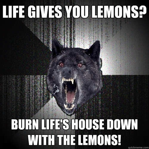 life gives you lemons? Burn life's house down with the lemons!  Insanity Wolf