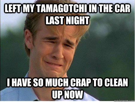 left my Tamagotchi in the car last night I have so much crap to clean up now  1990s Problems