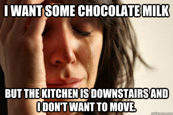 I want some chocolate milk but the kitchen is downstairs and i don't want to move.  First World Problems