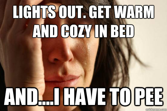 Lights out. Get warm and cozy in bed and....I have to pee  First World Problems