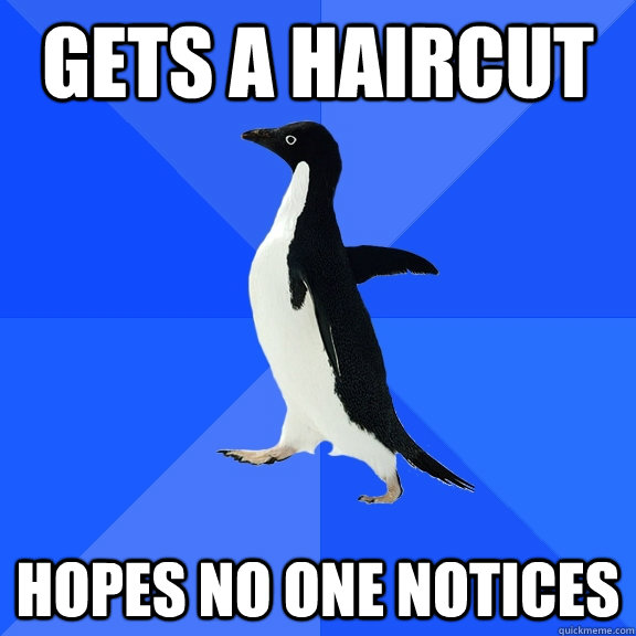 Gets a haircut hopes no one notices - Gets a haircut hopes no one notices  Socially Awkward Penguin