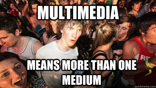 Multimedia Means more than one medium  Sudden Clarity Clarence