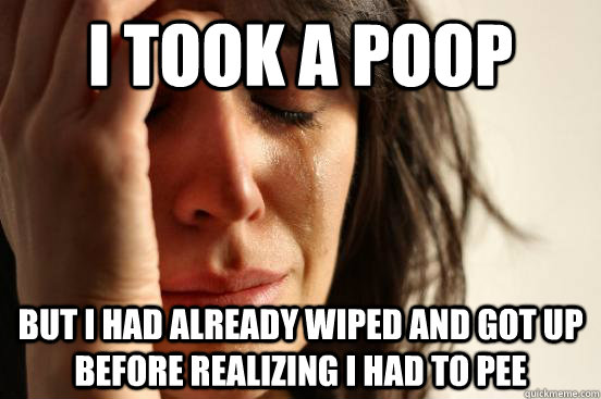 I took a poop but i had already wiped and got up before realizing i had to pee  First World Problems