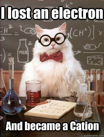 I lost an electron And became a Cation  Chemistry Cat