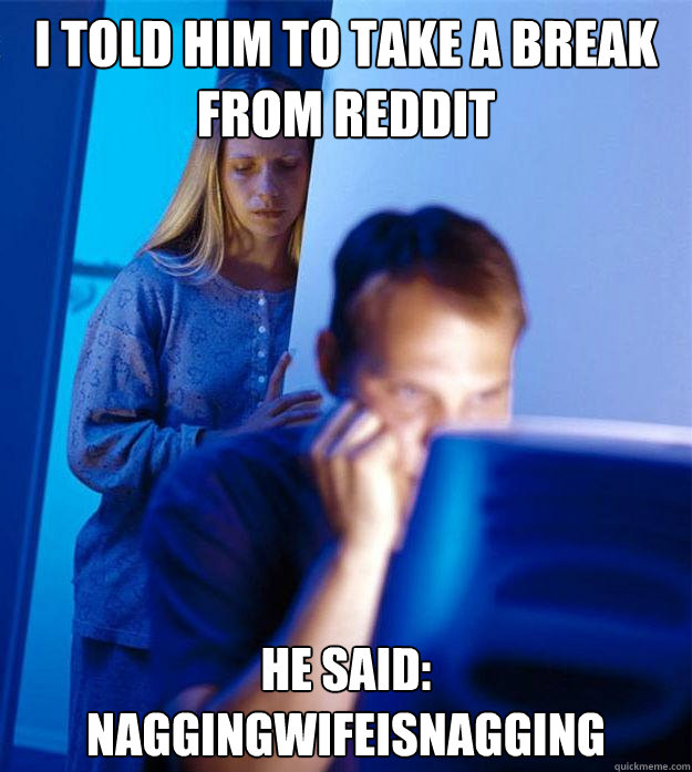 i told him to take a break from reddit he said: naggingwifeisnagging  Redditors Wife