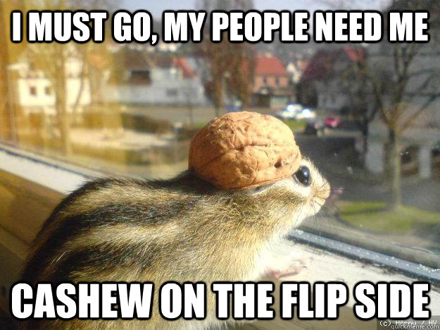 I must go, my people need me Cashew on the flip side  Adventure Chipmunk