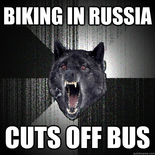 Biking in Russia Cuts off bus  Insanity Wolf