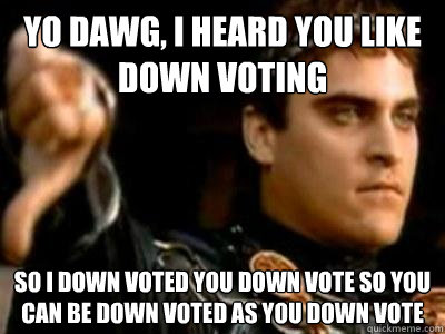 Yo Dawg, i heard you like down voting So i down voted you down vote so you can be down voted as you down vote  Downvoting Roman