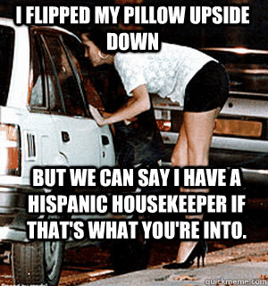 I flipped my pillow upside down but we can say I have a hispanic housekeeper if that's what you're into.  Karma Whore