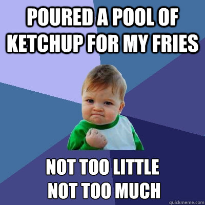 Poured A Pool of ketchup for my fries Not too Little
 not too much  Success Kid