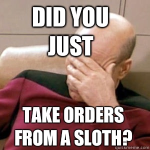 Did you just Take orders from a sloth?  FacePalm
