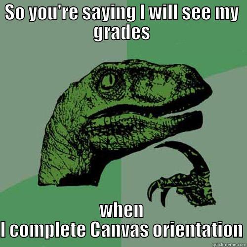 SO YOU'RE SAYING I WILL SEE MY GRADES WHEN I COMPLETE CANVAS ORIENTATION Philosoraptor