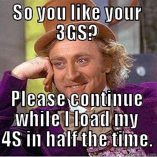 SO YOU LIKE YOUR 3GS? PLEASE CONTINUE WHILE I LOAD MY 4S IN HALF THE TIME. Condescending Wonka