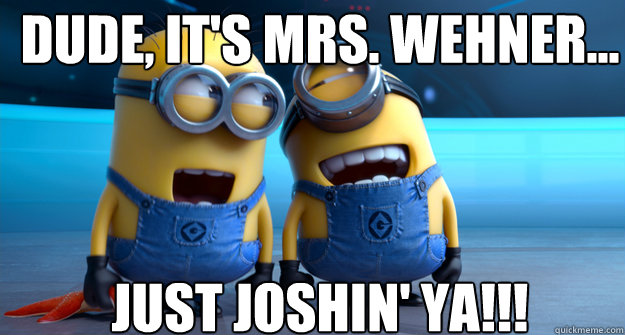 Dude, it's Mrs. Wehner...  Just Joshin' Ya!!!   minion