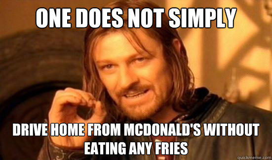 One Does Not Simply Drive home from Mcdonald's without eating any fries - One Does Not Simply Drive home from Mcdonald's without eating any fries  Boromir