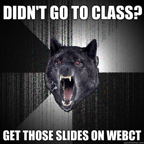 didn't go to class? get those slides on webct  Insanity Wolf
