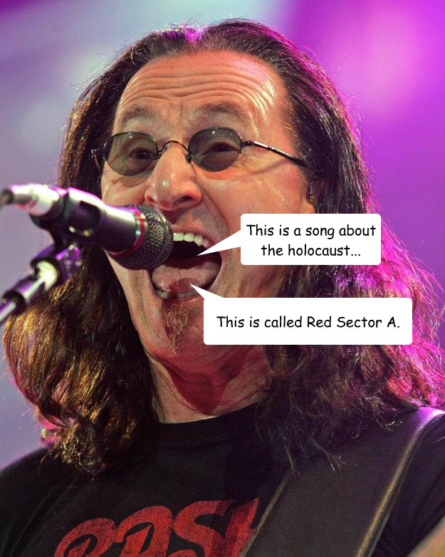 This is called Red Sector A. This is a song about the holocaust... - This is called Red Sector A. This is a song about the holocaust...  Geddy Lee