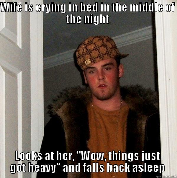 WIFE IS CRYING IN BED IN THE MIDDLE OF THE NIGHT LOOKS AT HER, 