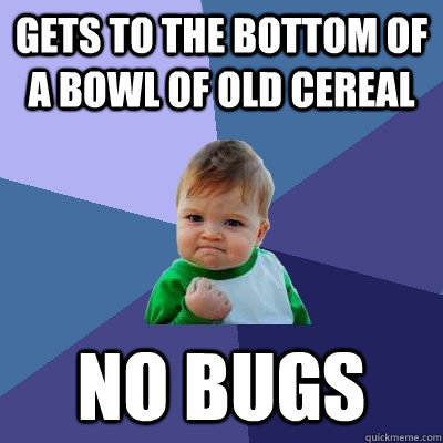 Gets to the bottom of a bowl of old cereal No bugs  Success Kid