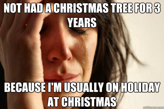 Not had a christmas tree for 3 years because i'm usually on holiday at christmas  First World Problems