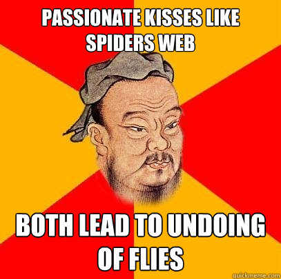 passionate kisses like spiders web both lead to undoing of flies  Confucius says