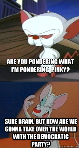 Are you pondering what I'm pondering, Pinky? Sure Brain. But how are we gonna take over the world with the democratic party?  Pinky and the Brain