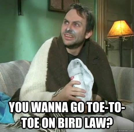 you wanna go toe-to-toe on bird law? - you wanna go toe-to-toe on bird law?  Charlie Bird