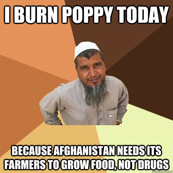 I BURN POPPY TODAY BECAUSE AFGHANISTAN NEEDS ITS FARMERS TO GROW FOOD, NOT DRUGS  Ordinary Muslim Man