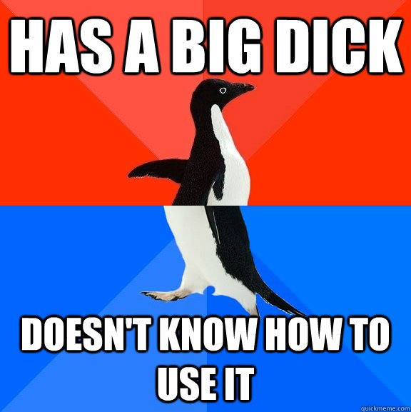 Has a big dick doesn't know how to use it  Socially Awesome Awkward Penguin