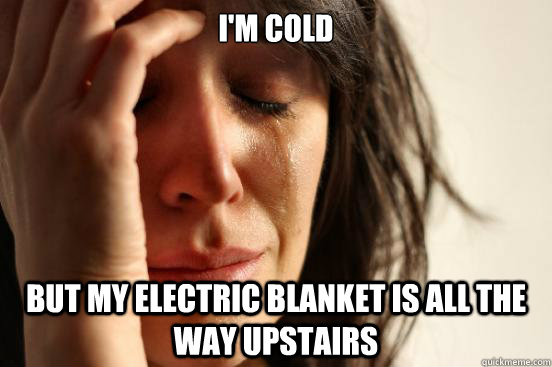 I'm cold but my electric blanket is all the way upstairs  First World Problems