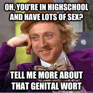 oh, you're in highschool and have lots of sex? tell me more about that genital wort  Condescending Wonka