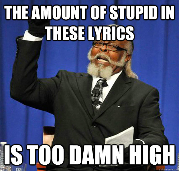 The amount of stupid in these lyrics Is too damn high  Jimmy McMillan