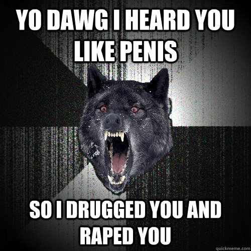Yo Dawg I heard you like penis So I drugged you and raped you  Insanity Wolf