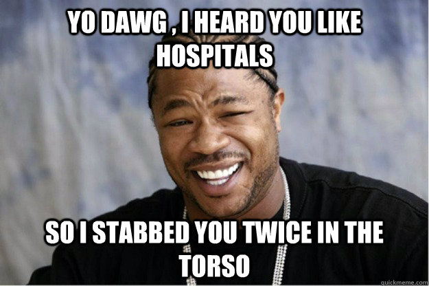 Yo dawg , i heard you like hospitals So i stabbed you twice in the torso  Shakesspear Yo dawg