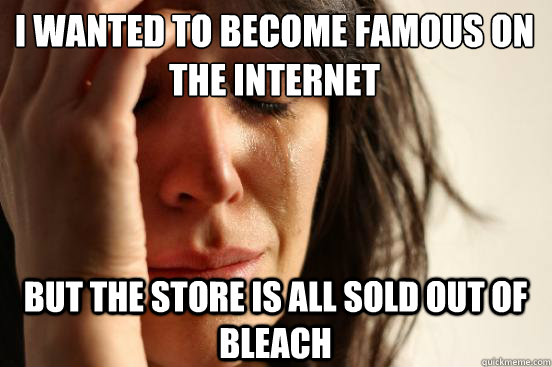 i wanted to become famous on the internet but the store is all sold out of bleach  First World Problems