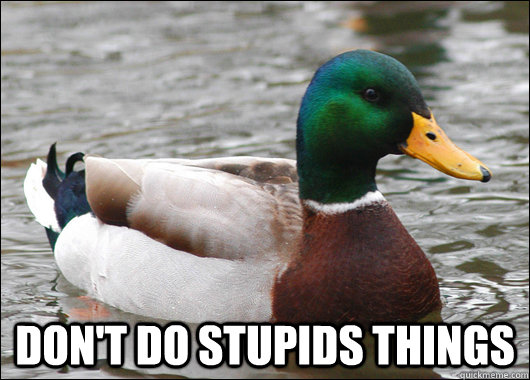  Don't do stupids things -  Don't do stupids things  Actual Advice Mallard