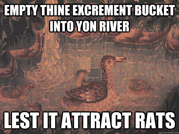 Empty thine excrement bucket into yon river lest it attract rats  Medieval Advice Mallard