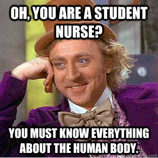 Oh, You are a student nurse? You must know everything about the human body.  Creepy Wonka