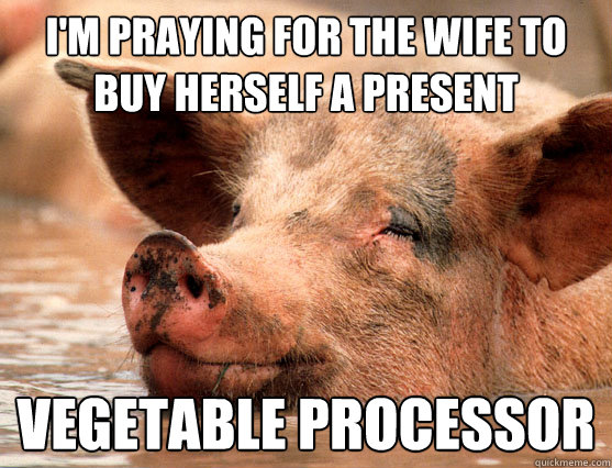 i'm praying for the wife to buy herself a present vegetable processor  Stoner Pig