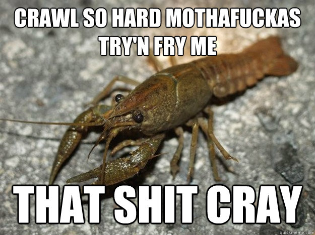 Crawl so hard mothafuckas try'n fry me That shit cray  Cray Crayfish