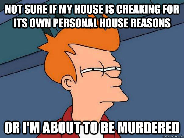 Not sure if my house is creaking for its own personal house reasons Or I'm about to be murdered  Futurama Fry