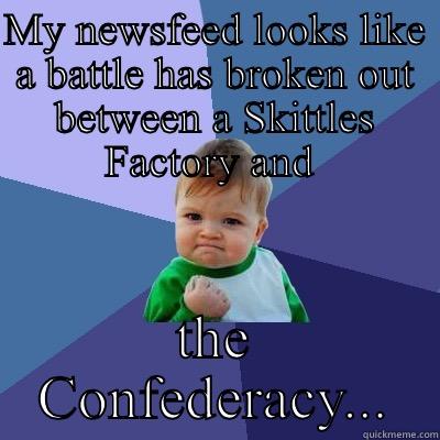 MY NEWSFEED LOOKS LIKE A BATTLE HAS BROKEN OUT BETWEEN A SKITTLES FACTORY AND  THE CONFEDERACY... Success Kid