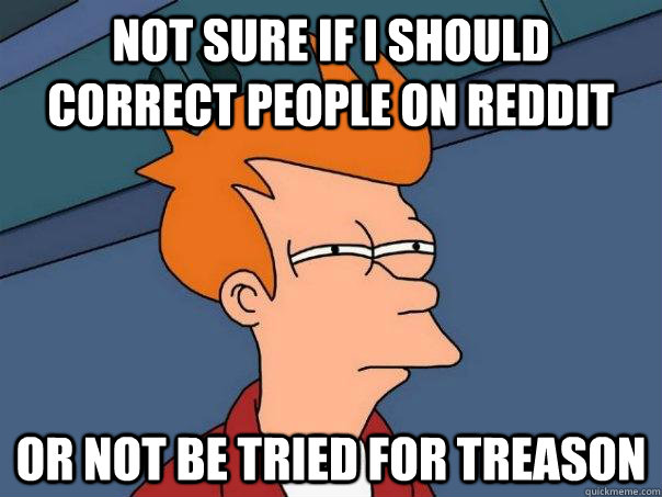 Not sure if I should correct people on reddit or not be tried for treason  Futurama Fry