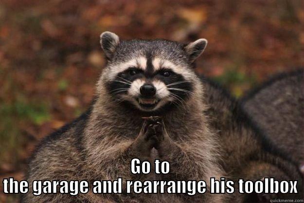 MAD AT YOUR HUSBAND? GO TO THE GARAGE AND REARRANGE HIS TOOLBOX Evil Plotting Raccoon