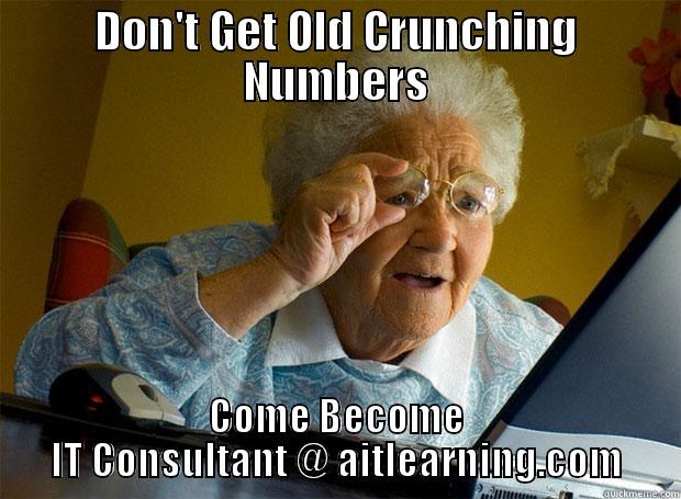 DON'T GET OLD CRUNCHING NUMBERS COME BECOME IT CONSULTANT @ AITLEARNING.COM Grandma finds the Internet