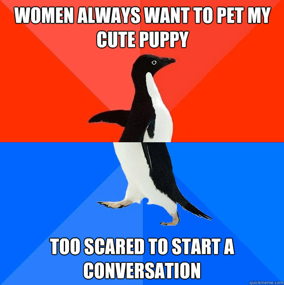 women always want to pet my cute puppy too scared to start a conversation  Socially Awesome Awkward Penguin