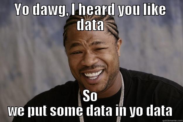 YO DAWG, I HEARD YOU LIKE DATA SO WE PUT SOME DATA IN YO DATA Xzibit meme