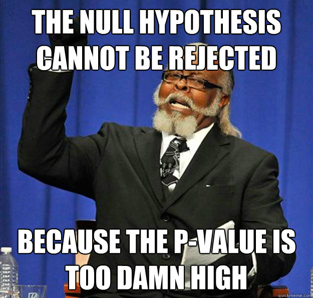 The null hypothesis cannot be rejected  Because the p-value Is too damn high - The null hypothesis cannot be rejected  Because the p-value Is too damn high  Jimmy McMillan